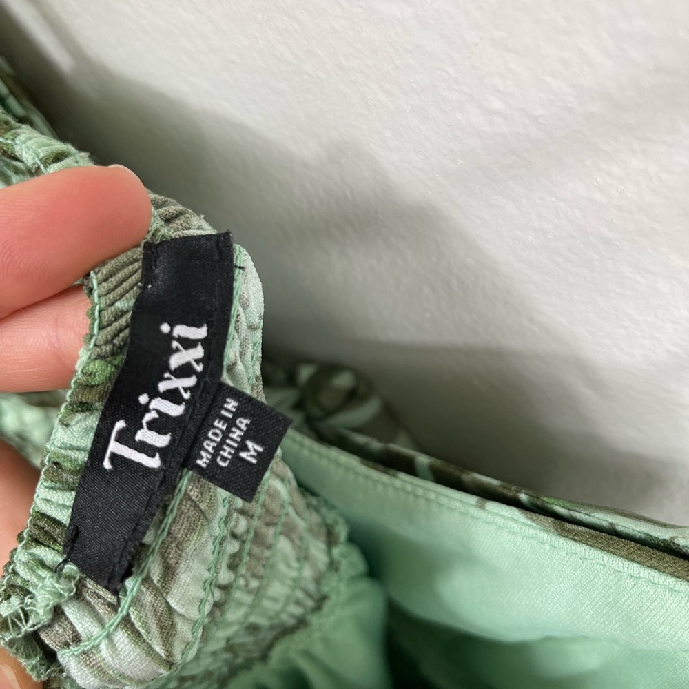 Leaf Print Green Kids Midi Mini Dress SunDress by Trixxi Size M - Picture 11 of 13